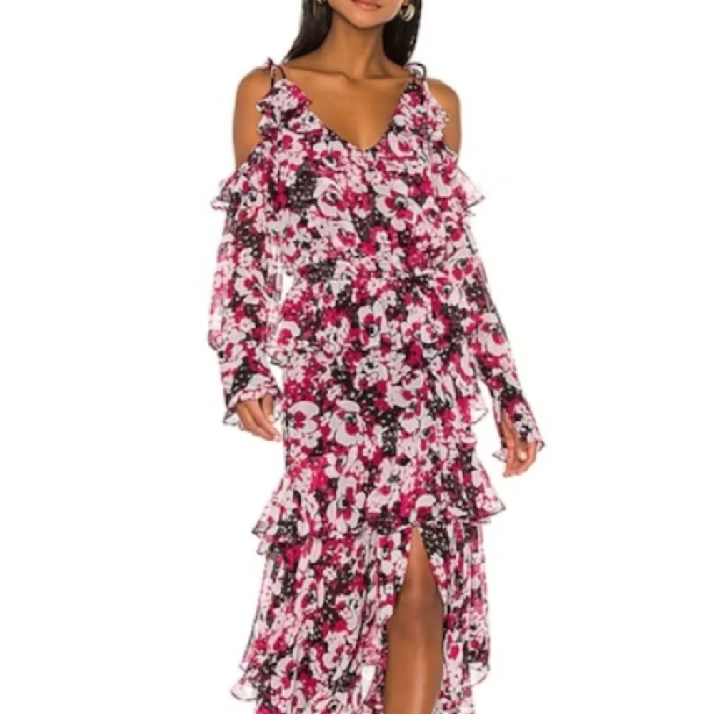 Misa Los Angeles Pink Floral Long Sleeve Dress (A081)